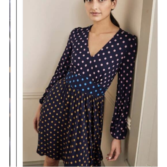 Boden Dresses & Skirts - Boden Womens Navy Long Balloon Sleeve V Neck Short Fit & Flare Dress Size 16/18